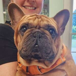 Dog being held by Roosevelt Veterinary Center Staff